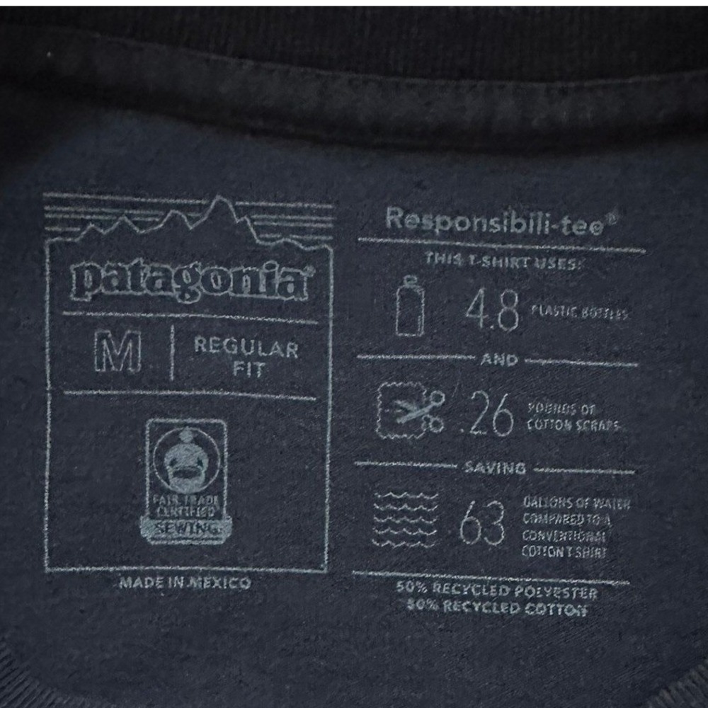 Patagonia Responsibili-Tee Mens M Blue Long Sleeve P-6 Logo Outdoors Gorpcore - Picture 5 of 11